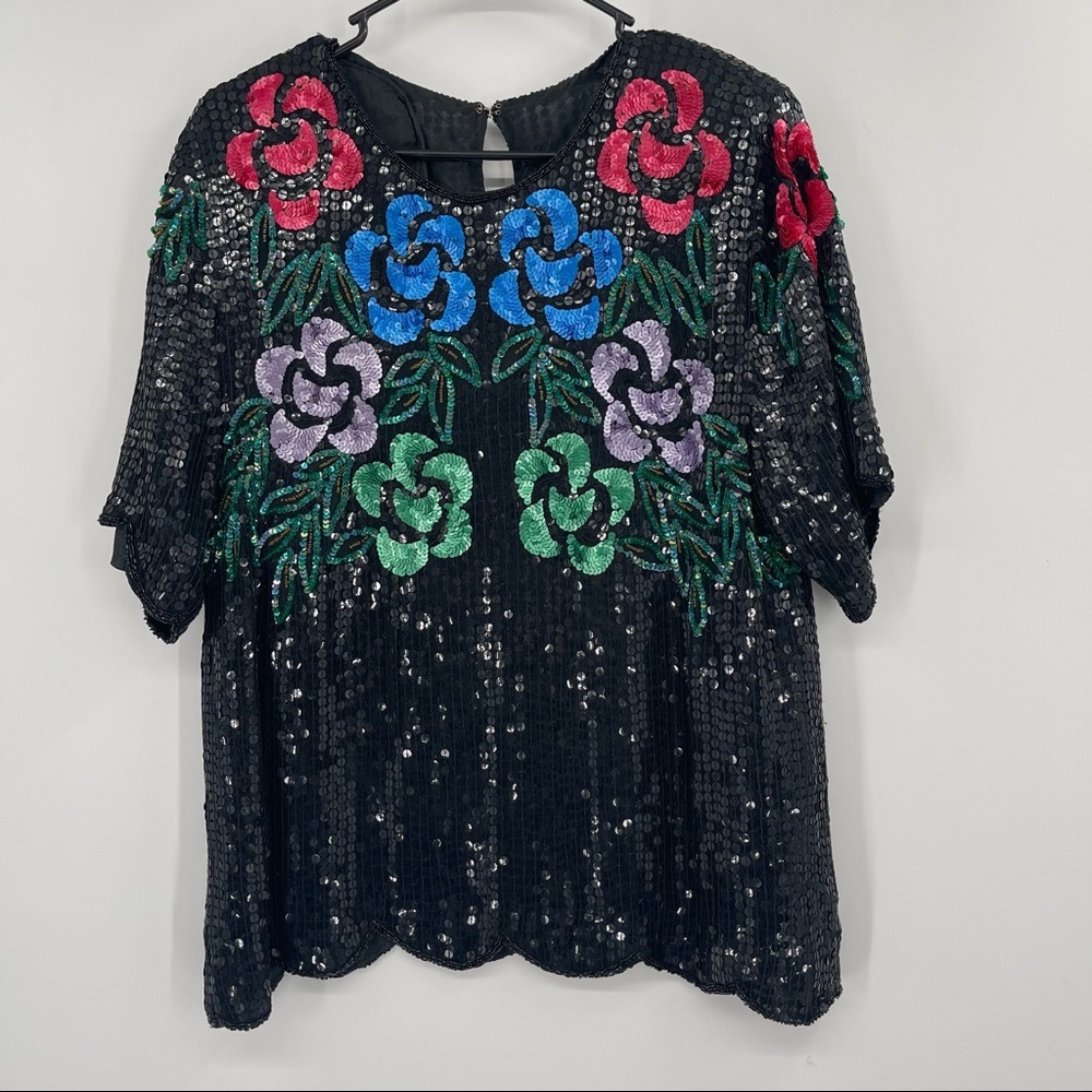 Vintage Stenay Silk and Sequin Floral Top​